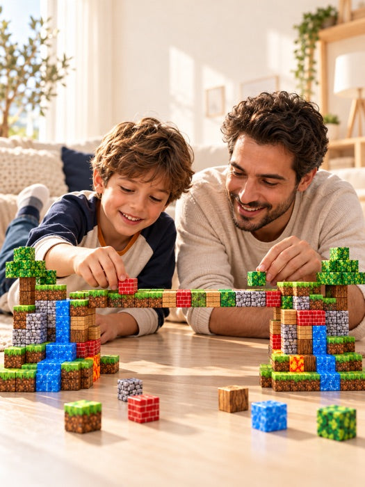 Baba ve oğul yerde küplerden köprü kuruyor