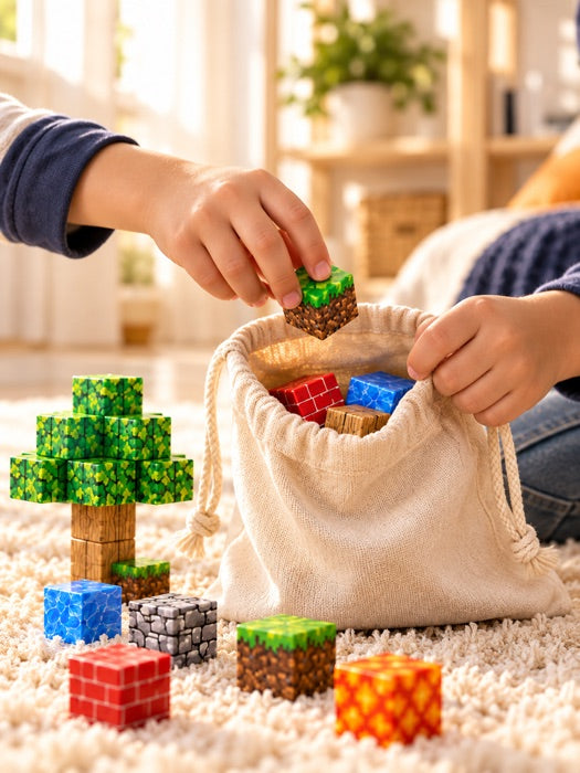 Oyun sonrası küpleri bez torbaya toplayan eller